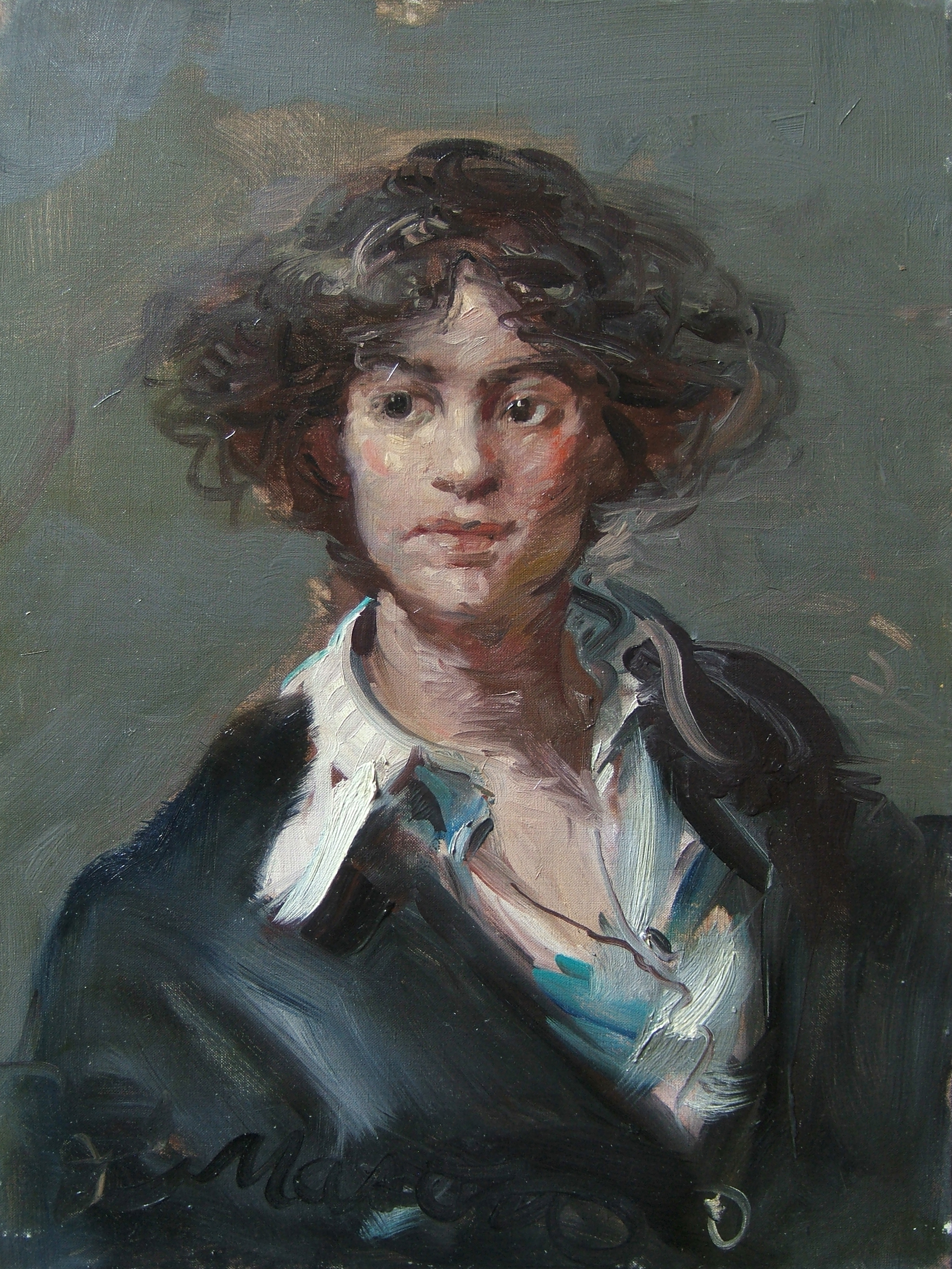 Head of Girl with Loose White Collar